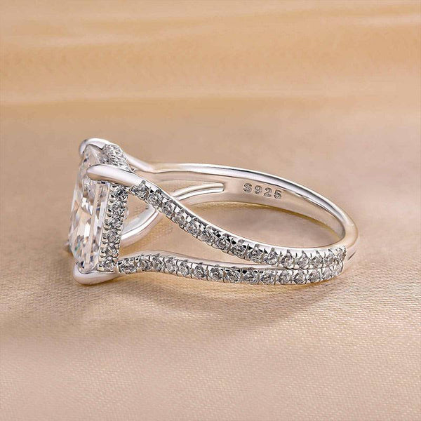 Louily Unique Split Shank Radiant Cut Engagement Ring In Sterling Silver