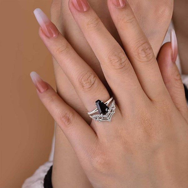 Louily Unique Split Shank Spider Design Coffin Cut Wedding Ring Set