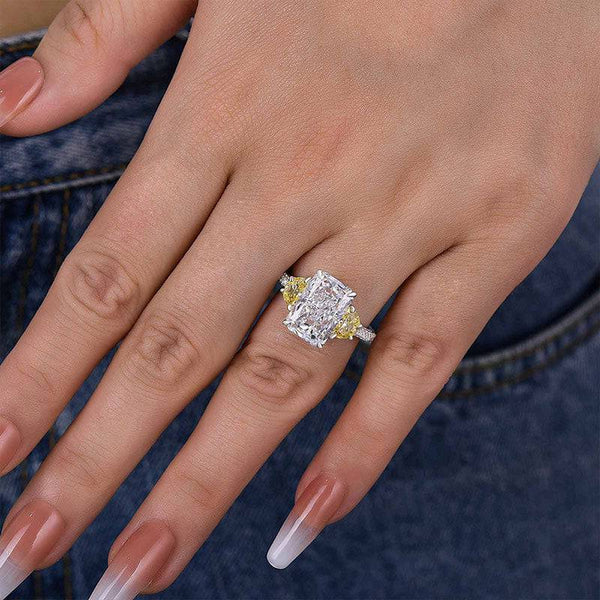 Louily Unique Three Stone Radiant Cut Engagement Ring