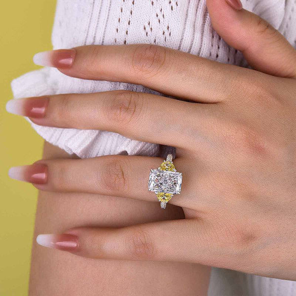 Louily Unique Three Stone Radiant Cut Engagement Ring