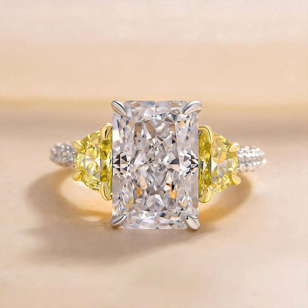 Louily Unique Three Stone Radiant Cut Engagement Ring