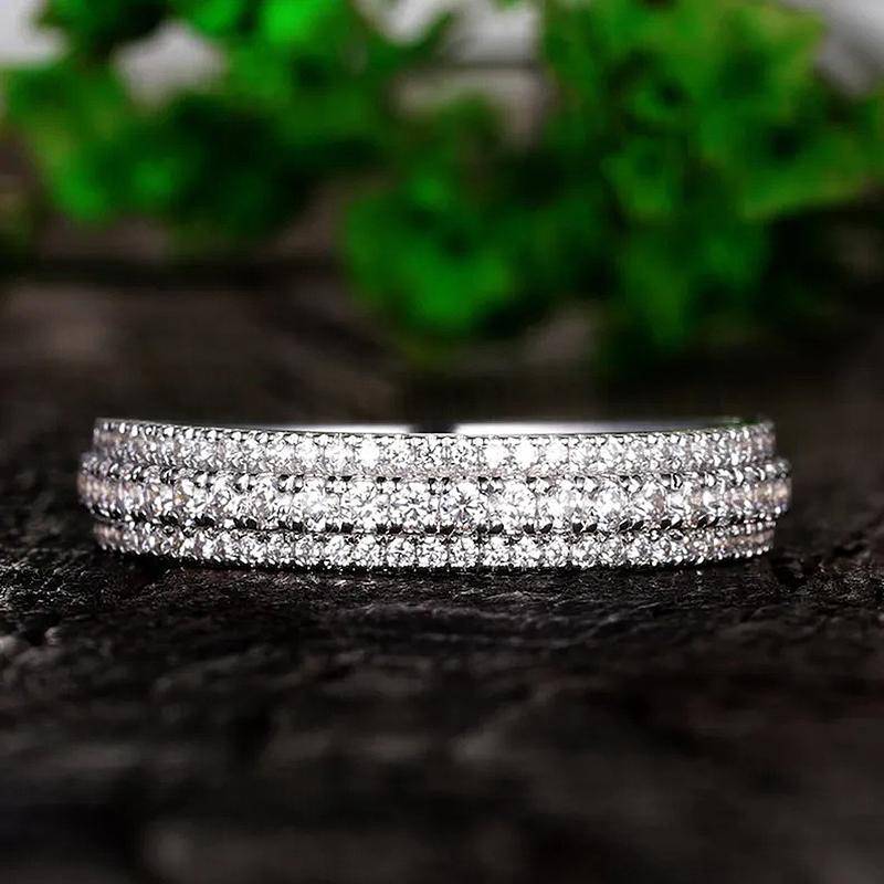 Louily Vintage 3-Line Pave Wedding Band For Women In Sterling Silver - louilyjewelry