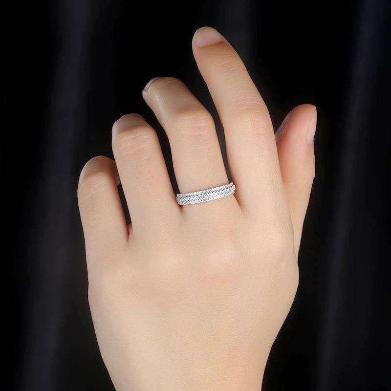 Louily Vintage 3-Line Pave Wedding Band For Women In Sterling Silver - louilyjewelry