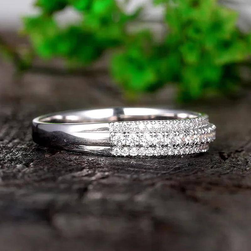 Louily Vintage 3-Line Pave Wedding Band For Women In Sterling Silver - louilyjewelry