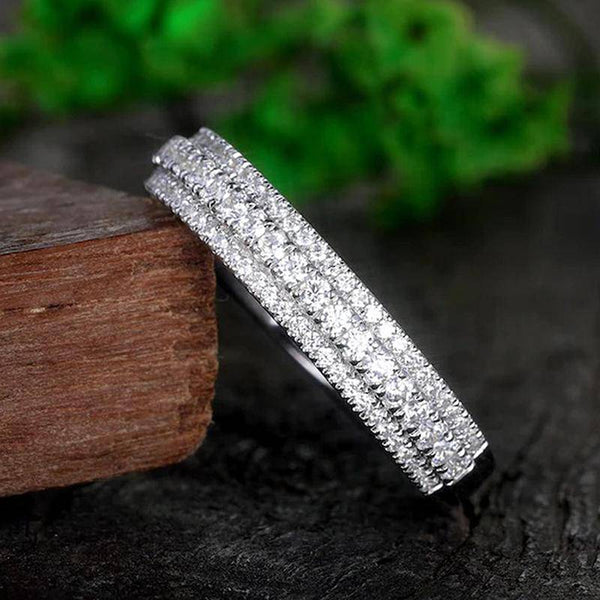 Louily Vintage 3-Line Pave Wedding Band For Women In Sterling Silver