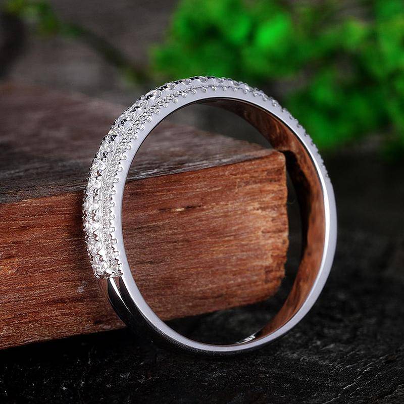 Louily Vintage 3-Line Pave Wedding Band For Women In Sterling Silver - louilyjewelry