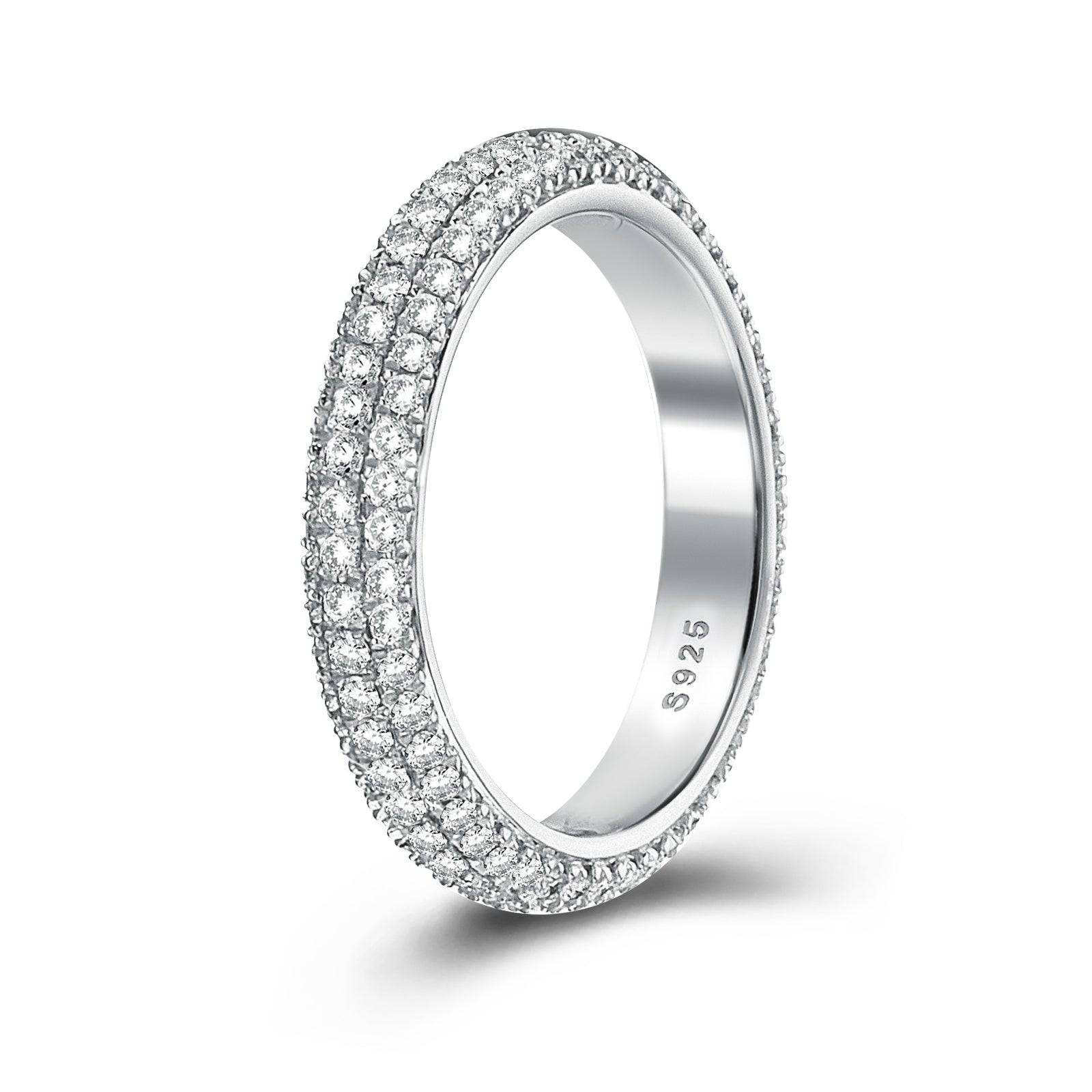 Louily Vintage 3 Row Design Round Cut Women's Wedding Band In Sterling Silver - louilyjewelry