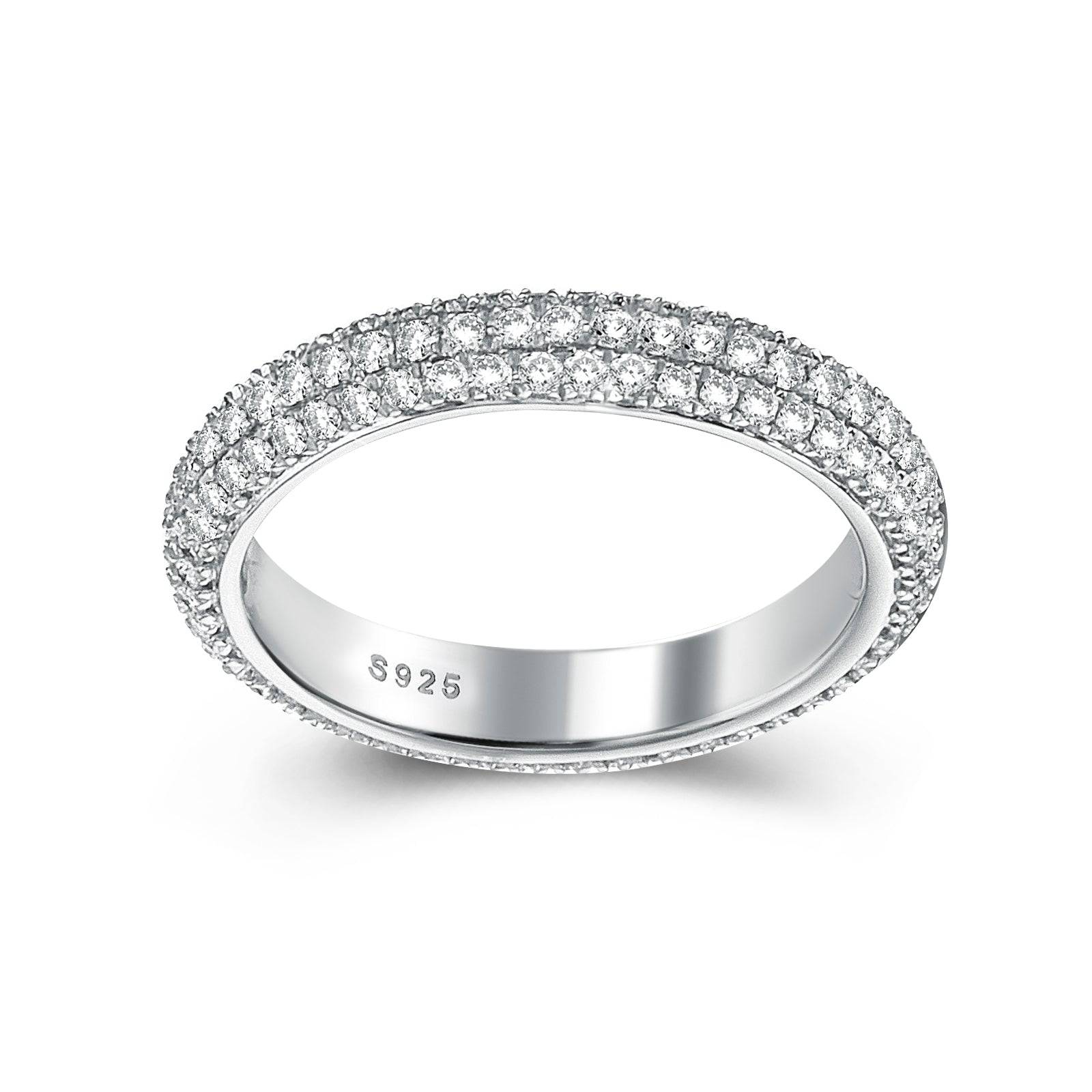 Louily Vintage 3 Row Design Round Cut Women's Wedding Band In Sterling Silver - louilyjewelry