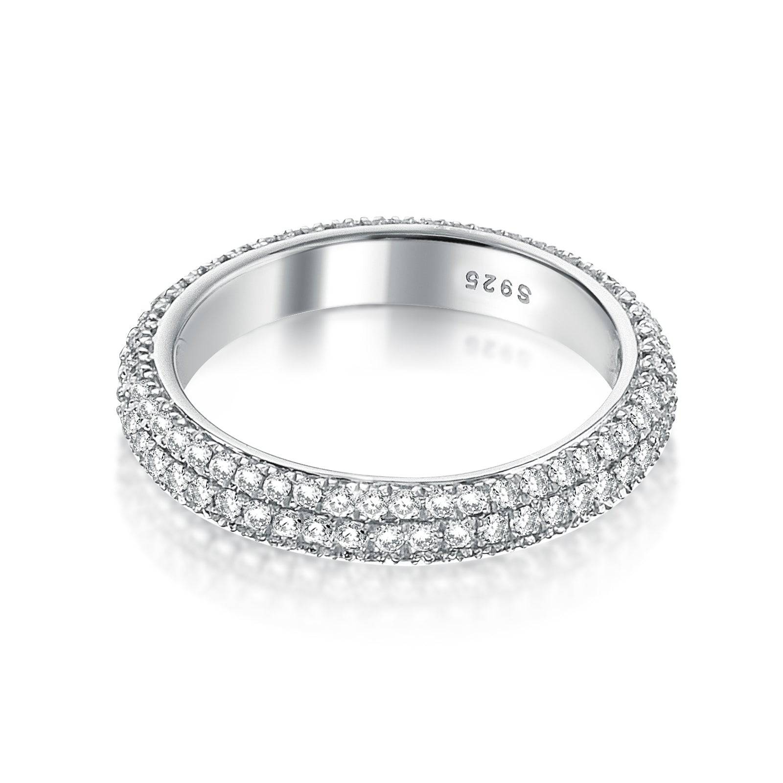 Louily Vintage 3 Row Design Round Cut Women's Wedding Band In Sterling Silver - louilyjewelry