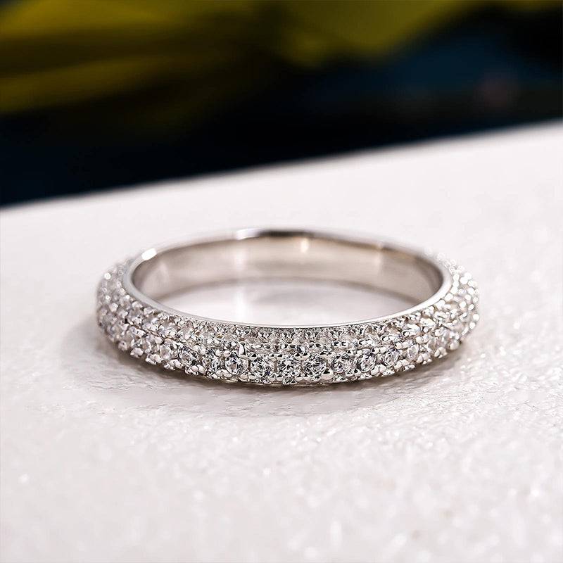 Louily Vintage 3 Row Design Round Cut Women's Wedding Band In Sterling Silver - louilyjewelry