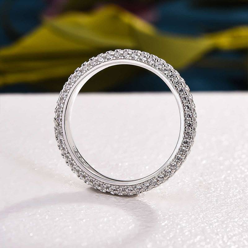 Louily Vintage 3 Row Design Round Cut Women's Wedding Band In Sterling Silver - louilyjewelry