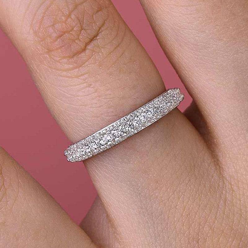 Louily Vintage 3 Row Design Round Cut Women's Wedding Band In Sterling Silver - louilyjewelry