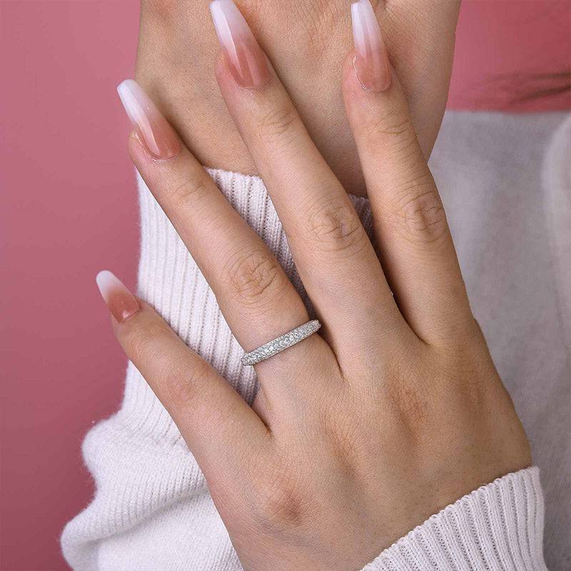 Louily Vintage 3 Row Design Round Cut Women's Wedding Band In Sterling Silver - louilyjewelry