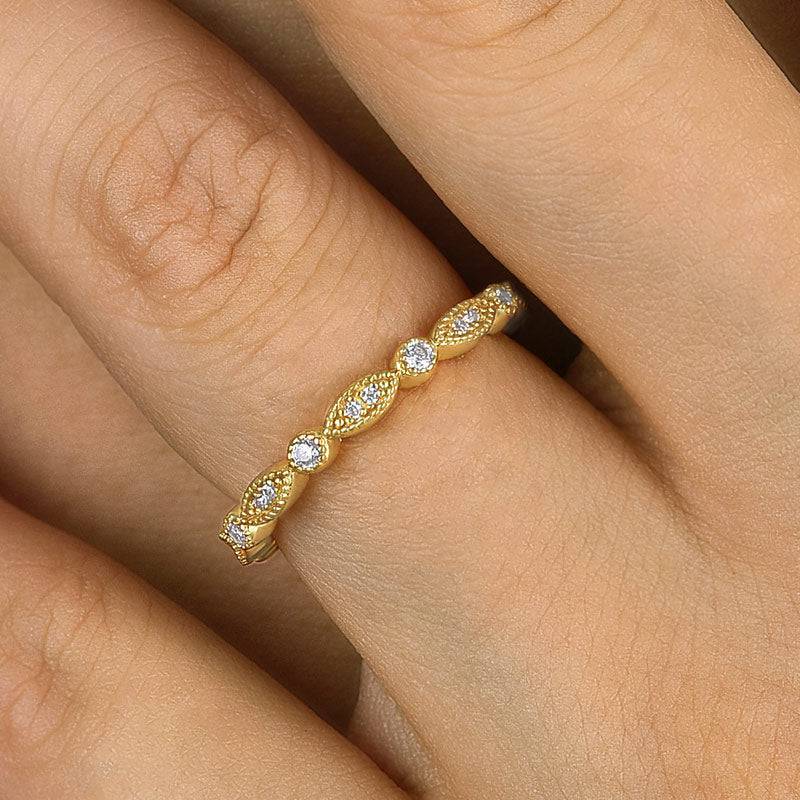 Louily Vintage Full Eternity Art Deco Stacking Women's Wedding Band In Sterling Silver - louilyjewelry