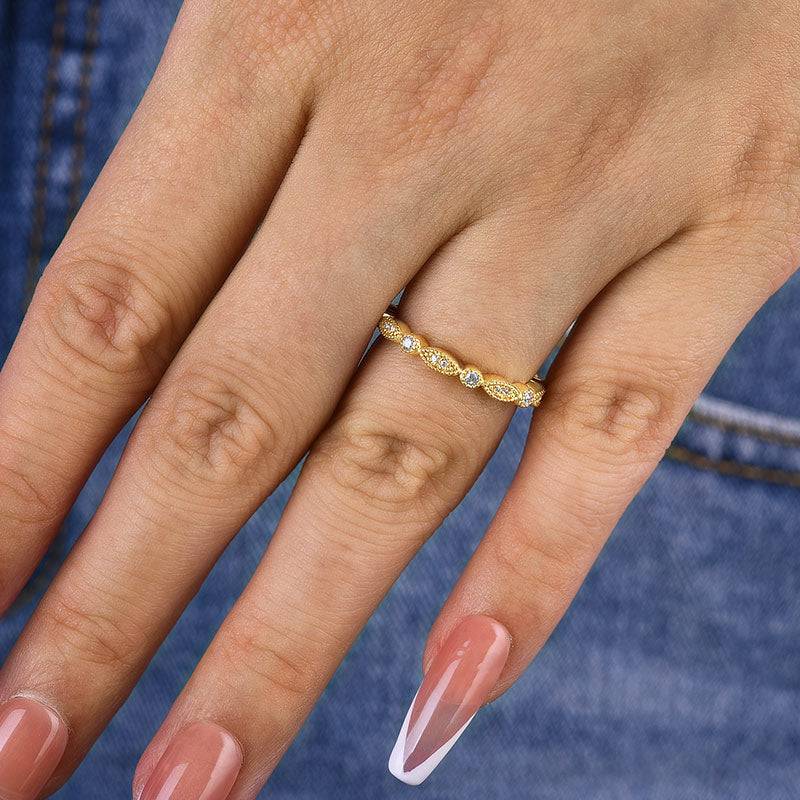 Louily Vintage Full Eternity Art Deco Stacking Women's Wedding Band In Sterling Silver - louilyjewelry