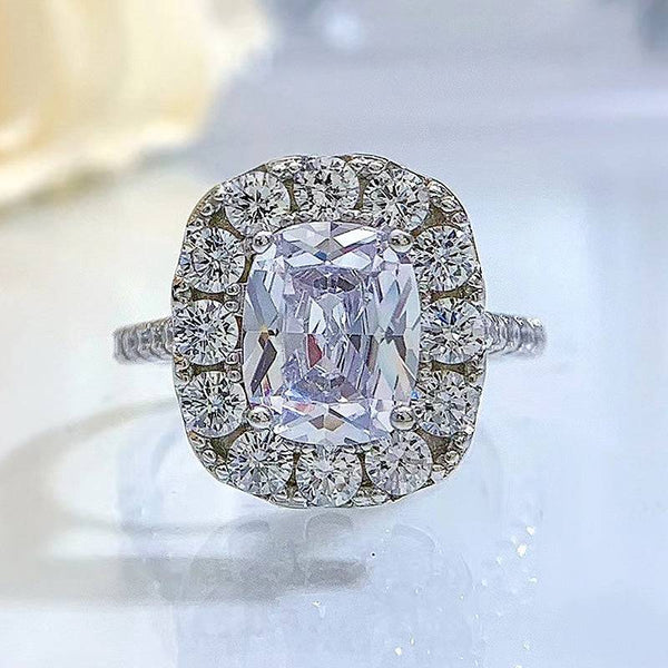 Louily Vintage Halo Cushion Cut  Engagement Ring In Sterling Silver