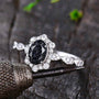 Louily Vintage Halo Oval Cut Black Sandstone Engagement Ring - louilyjewelry