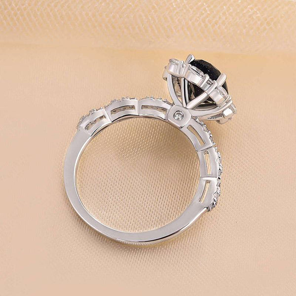 Louily Vintage Halo Oval Cut Black Sandstone Engagement Ring