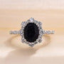 Louily Vintage Halo Oval Cut Black Sandstone Engagement Ring - louilyjewelry