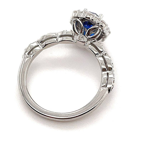 Louily Vintage Halo Oval Cut Blue Sapphire  Engagement Ring In Sterling Silver