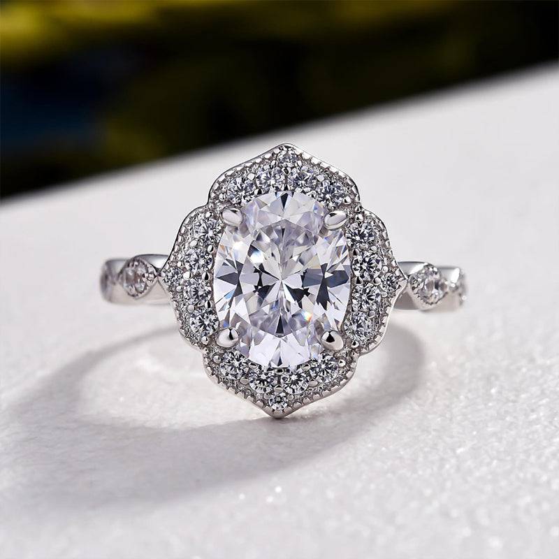 Louily Vintage Halo Oval Cut Engagement Ring In Sterling Silver - louilyjewelry