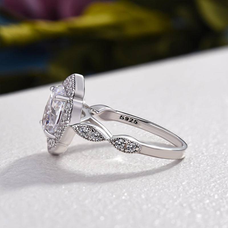 Louily Vintage Halo Oval Cut Engagement Ring In Sterling Silver - louilyjewelry