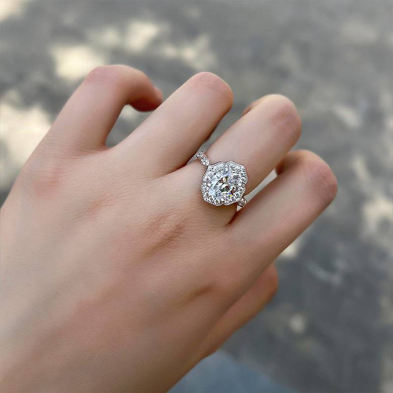 Louily Vintage Halo Oval Cut Engagement Ring In Sterling Silver - louilyjewelry