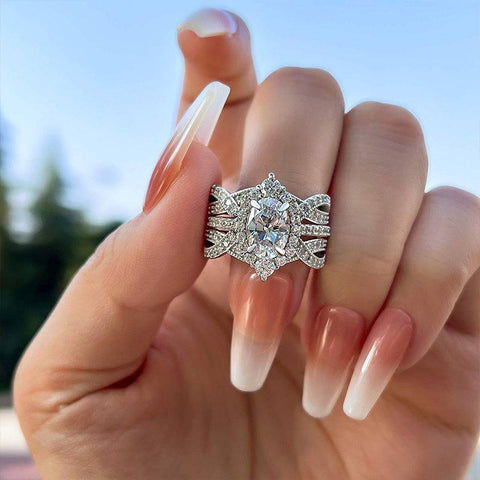 Louily Vintage Halo Oval Cut Insert Wedding Ring Set For Women In Ster louilyjewelry