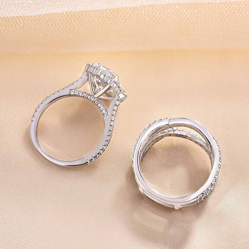 Louily Vintage Halo Radiant Cut Insert Wedding Ring Set For Women In Sterling Silver - louilyjewelry