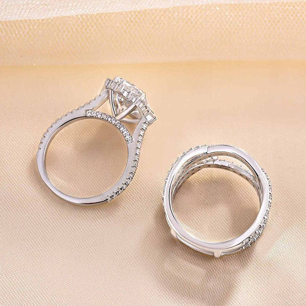 Louily Vintage Halo Radiant Cut Insert Wedding Ring Set For Women In Sterling Silver