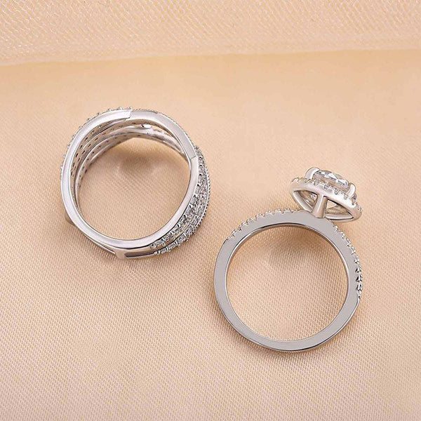 Louily Vintage Halo Round Cut Insert Wedding Ring Set For Women In Sterling Silver