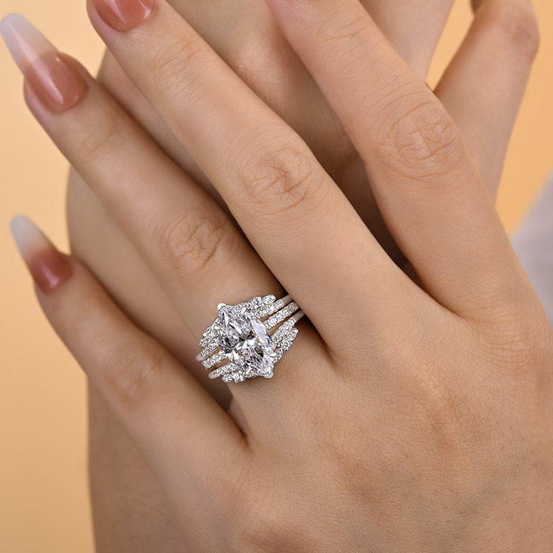 Louily Vintage Marquise Cut Insert Wedding Ring Set In Sterling Silver - louilyjewelry