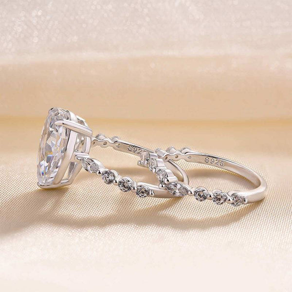 Louily Vintage Pear Cut Simulated Diamond Wedding Ring Set In Sterling Silver