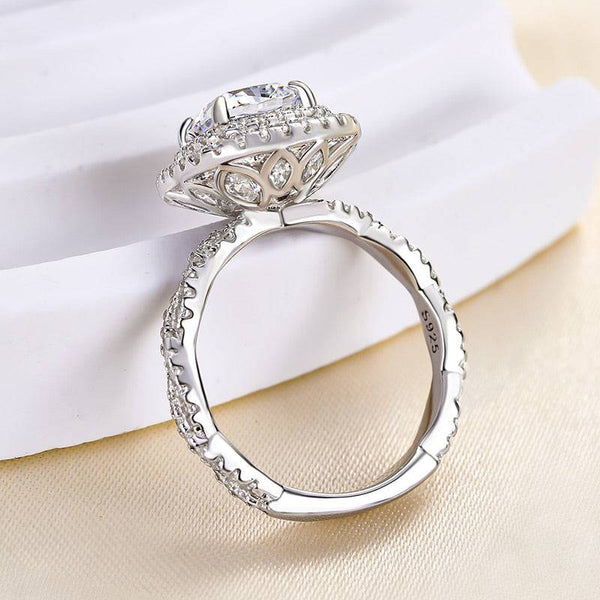 Louily Vintage Twist Double Halo Cushion Cut Engagement Ring In Sterling Silver