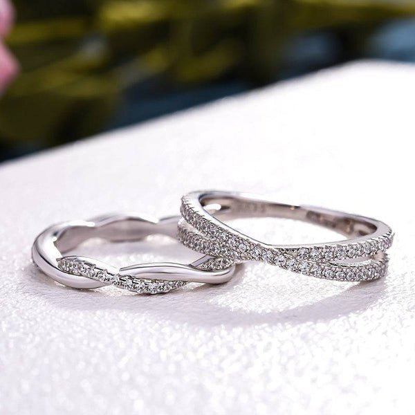 Louily X Criss Cross & Twist Infinity Wedding Band Set In Sterling Silver