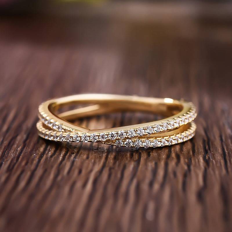 Louily  X Criss Cross Wedding Band For Women In Sterling Silver - louilyjewelry