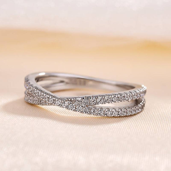 Louily  X Criss Cross Wedding Band For Women In Sterling Silver