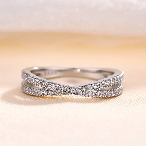 Louily  X Criss Cross Wedding Band For Women In Sterling Silver