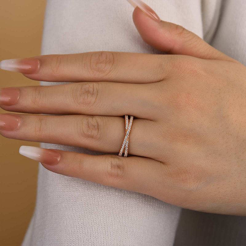 Louily  X Criss Cross Wedding Band For Women In Sterling Silver - louilyjewelry