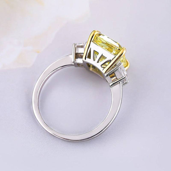 Louily Yellow Sapphire Three Stone Radiant Cut Engagement Ring In Sterling Silver