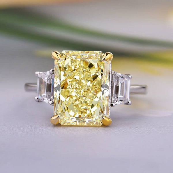 Louily Yellow Sapphire Three Stone Radiant Cut Engagement Ring In Sterling Silver