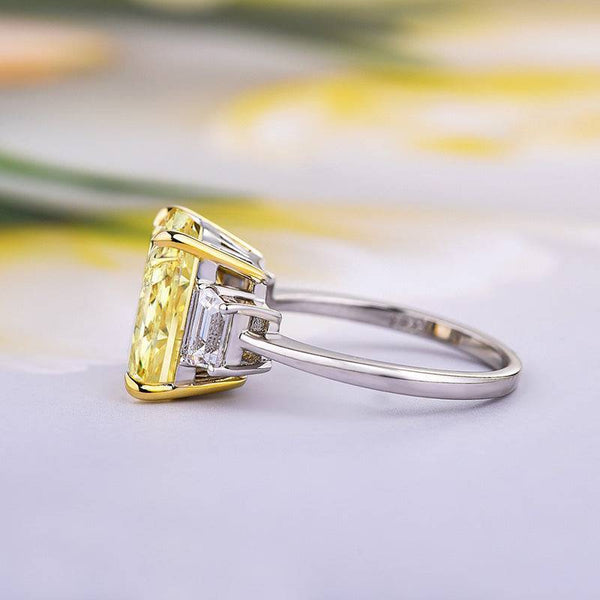 Louily Yellow Sapphire Three Stone Radiant Cut Engagement Ring In Sterling Silver