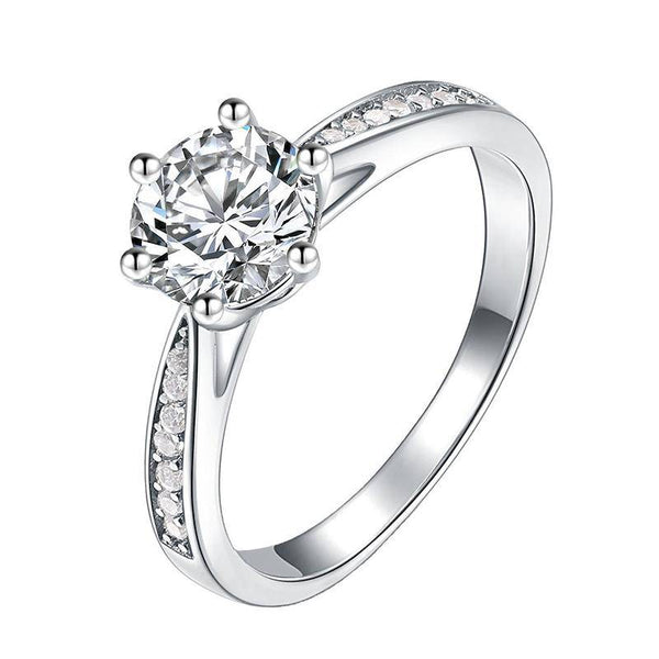 Moissanite 2.0 Carat Simulation Diamond Promise Ring For Women In Sterling Silver