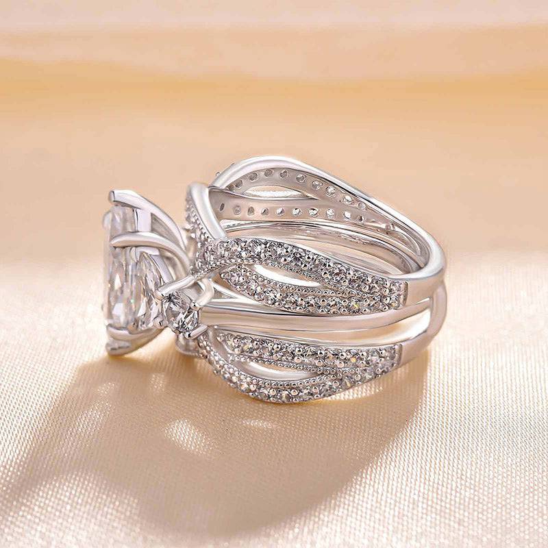 Vintage Marquise Cut Insert Wedding Ring Set For Women In Sterling Silver - louilyjewelry