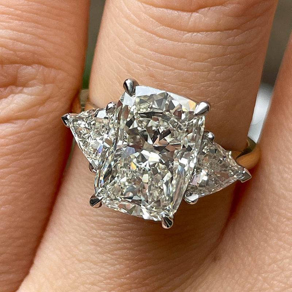 Louily Exclusive Two-Tone Crushed Ice Radiant Cut Three Stone Engagement Ring In Sterling Silver