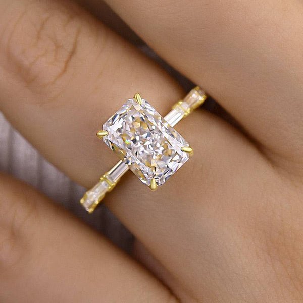 Louily Special Yellow Gold Radiant Cut Engagement Ring