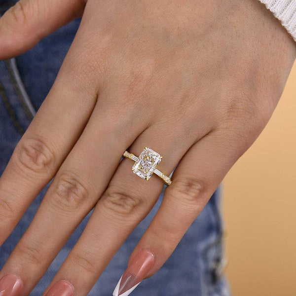 Louily Special Yellow Gold Radiant Cut Engagement Ring