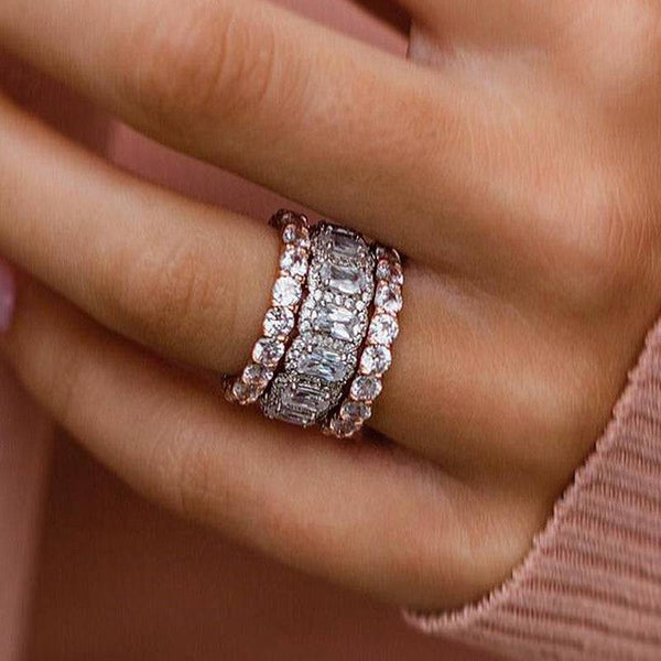 Louily Stunning Cushion Cut 3PC Wedding Band Set For Women In Sterling Silver