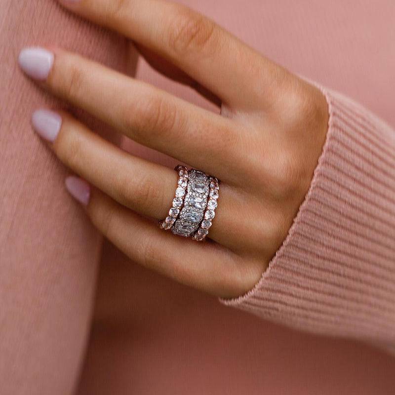 Louily Stunning Cushion Cut 3PC Wedding Band Set For Women In Sterling Silver - louilyjewelry