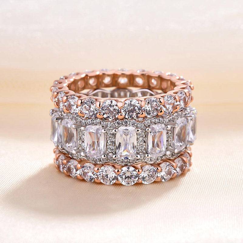 Louily Stunning Cushion Cut 3PC Wedding Band Set For Women In Sterling Silver - louilyjewelry